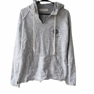 Vineyard Crew Light Gray Hooded Textured Knit Distressed Pullover Sweater Size S